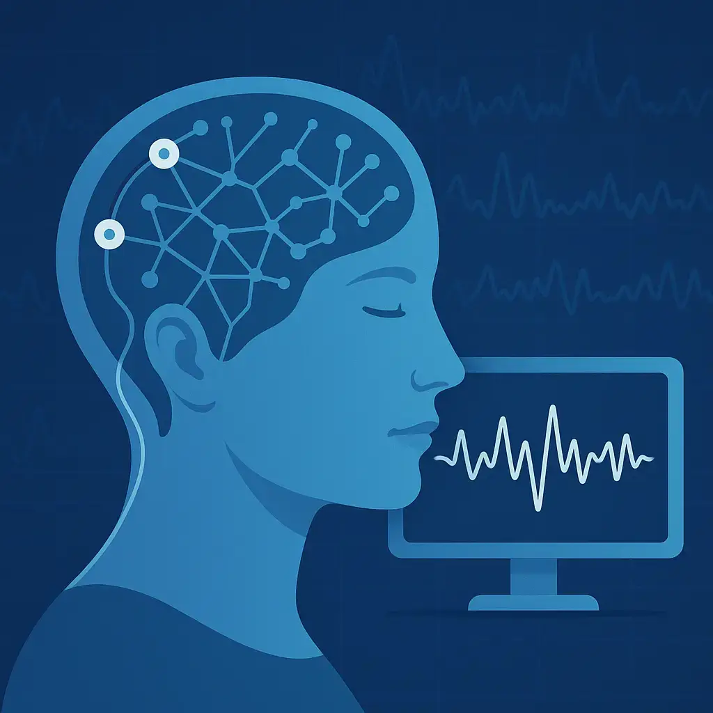 Calm woman during neurofeedback therapy with EEG sensors and brainwave monitor in a soothing environment